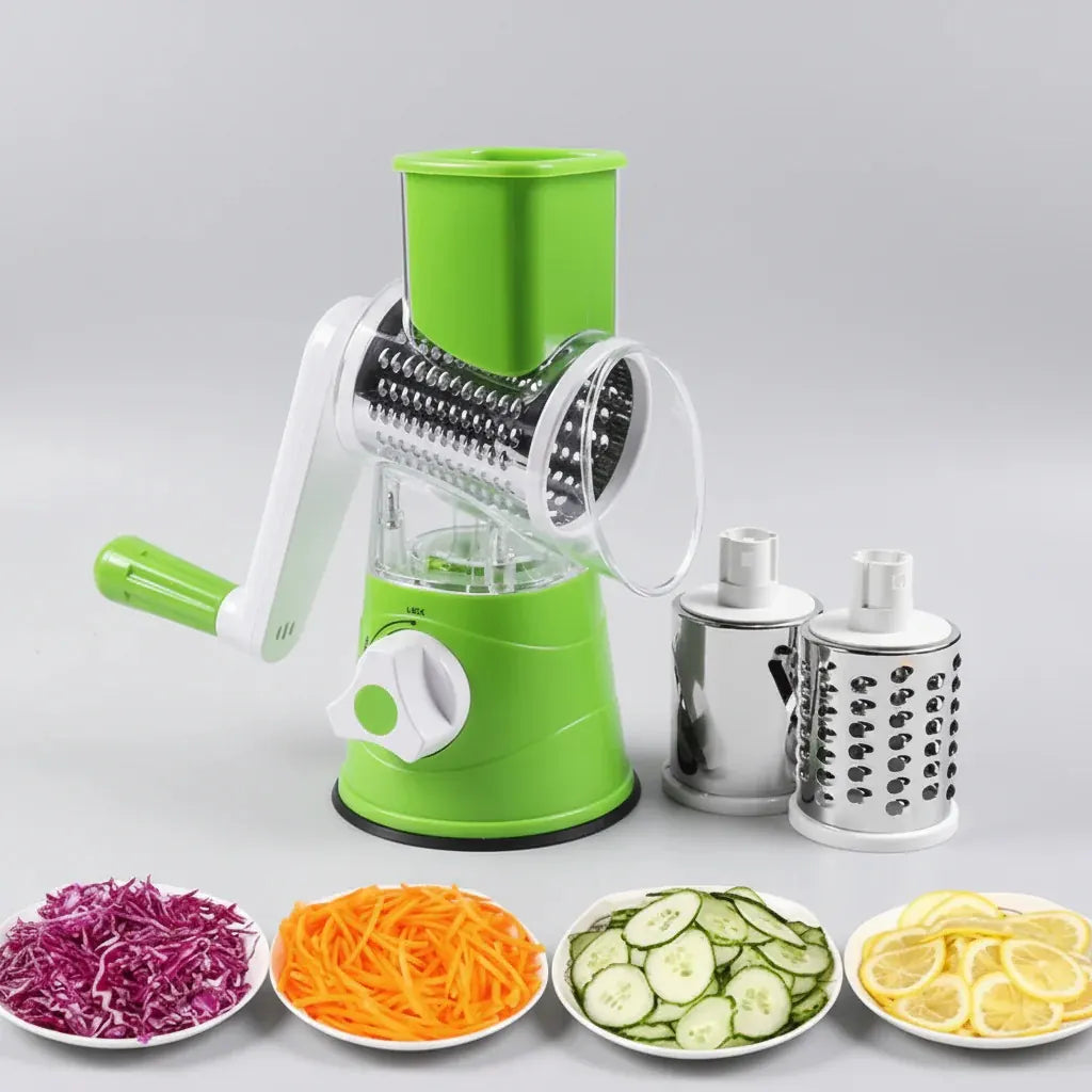 Multi-Functional Tabletop Drum Grater 3-in-1 Manual Vegetable Slicer, Shredder & Grater | Stainless Steel Blades