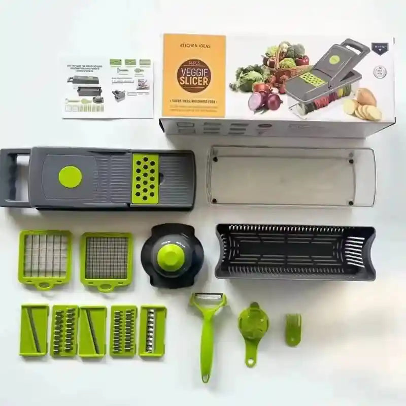 14-in-1 Mandoline Slicer & Vegetable Chopper— Multi-Function Food Cutter, Dicer & Grater
