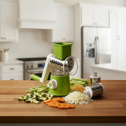 Multi-Functional Tabletop Drum Grater 3-in-1 Manual Vegetable Slicer, Shredder & Grater | Stainless Steel Blades