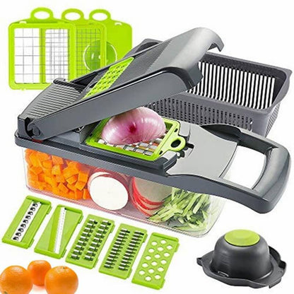 14-in-1 Mandoline Slicer & Vegetable Chopper— Multi-Function Food Cutter, Dicer & Grater