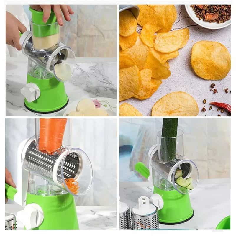 Multi-Functional Tabletop Drum Grater 3-in-1 Manual Vegetable Slicer, Shredder & Grater | Stainless Steel Blades